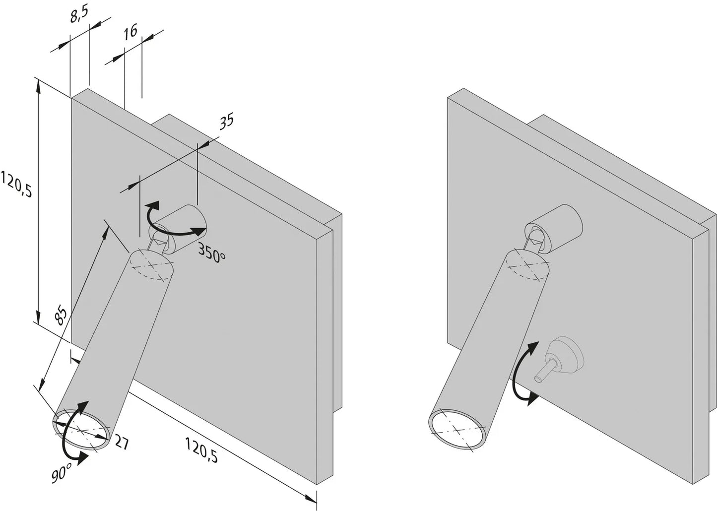 BL1-LED bedside reading lamp 3W built-in/surface-mounted with switch
