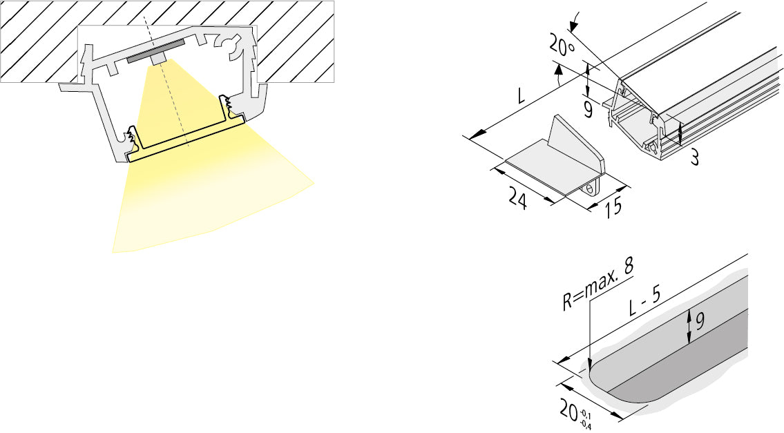 24mm milling profile A 20x15x2950 oblique