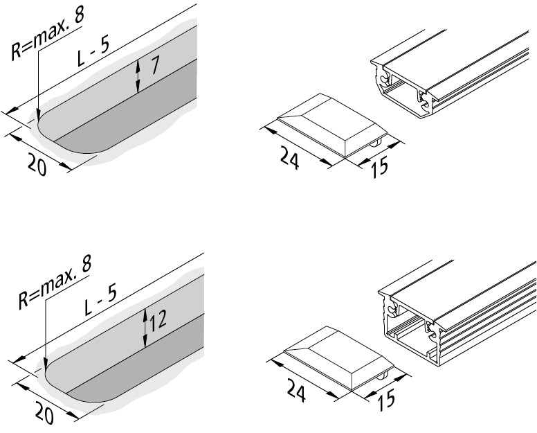 End caps 24mm milling profile