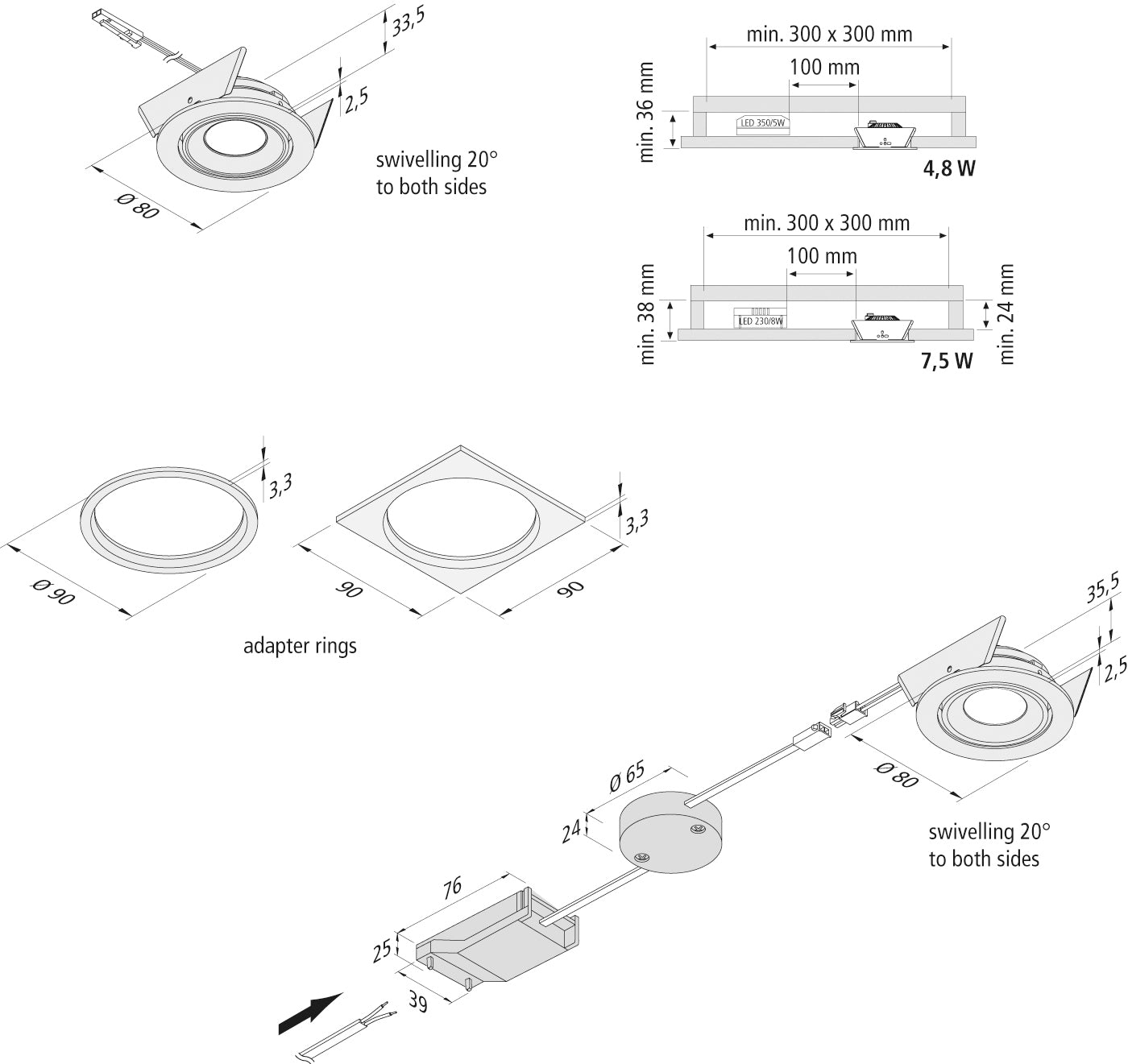 350 spot SR 68 35ø kantelbaar 4,8W nw