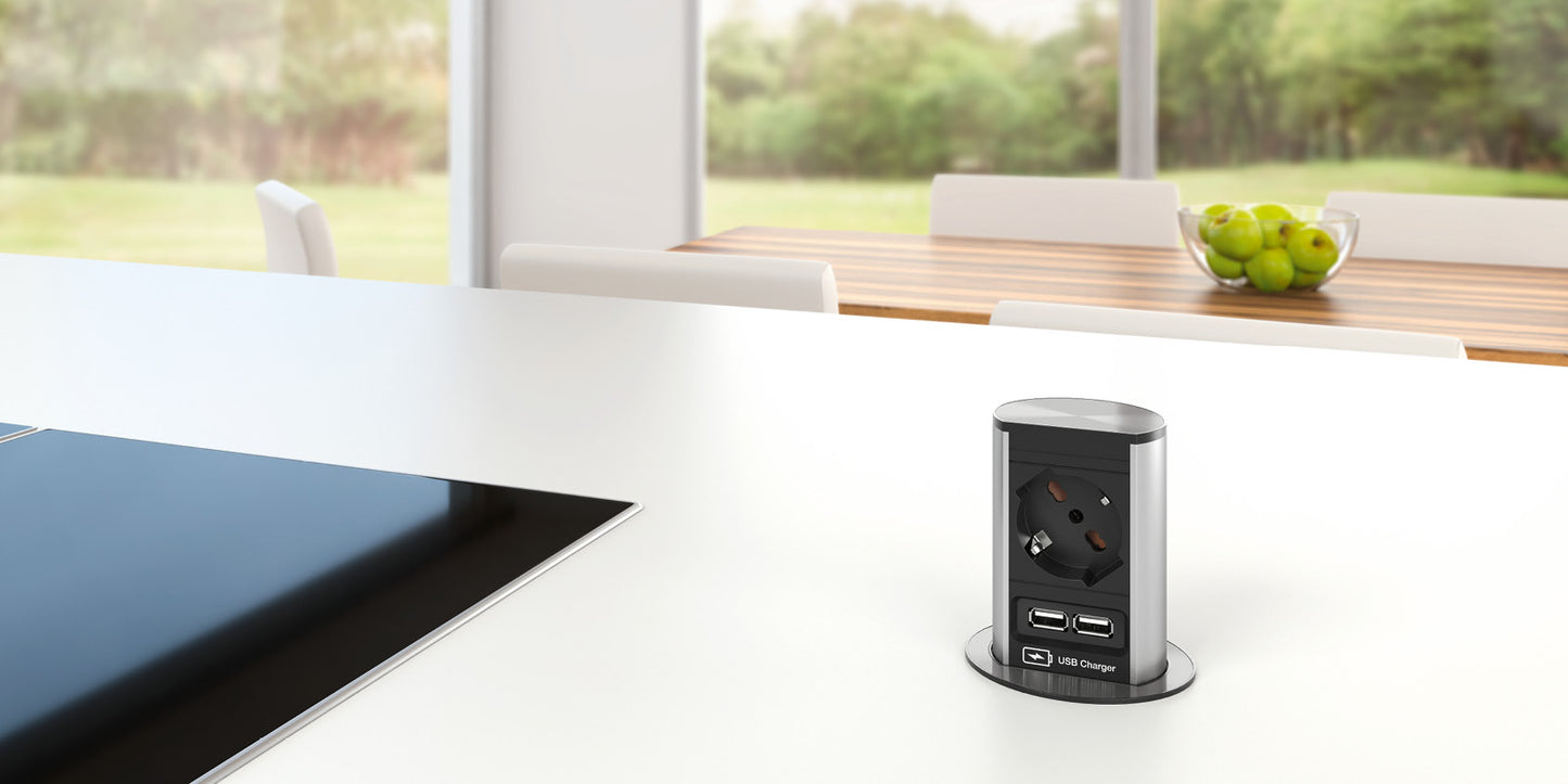 Elevator socket 1x230V + 2xUSB - 2m RA