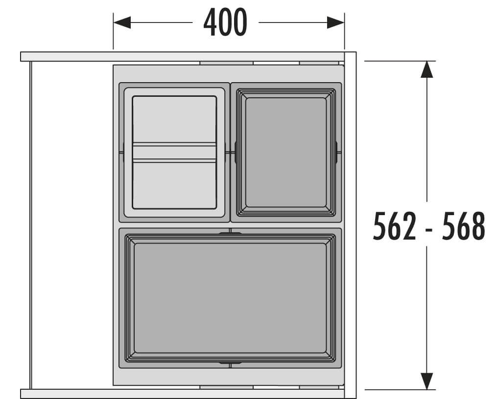 Cargo Synchro waste system 60W x 37H 28+13+13L incl. guides 