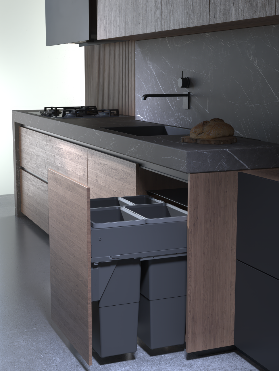 SIGE afvalsysteem 60B x 44H 24/24/24/8L incl. 500 geleiders