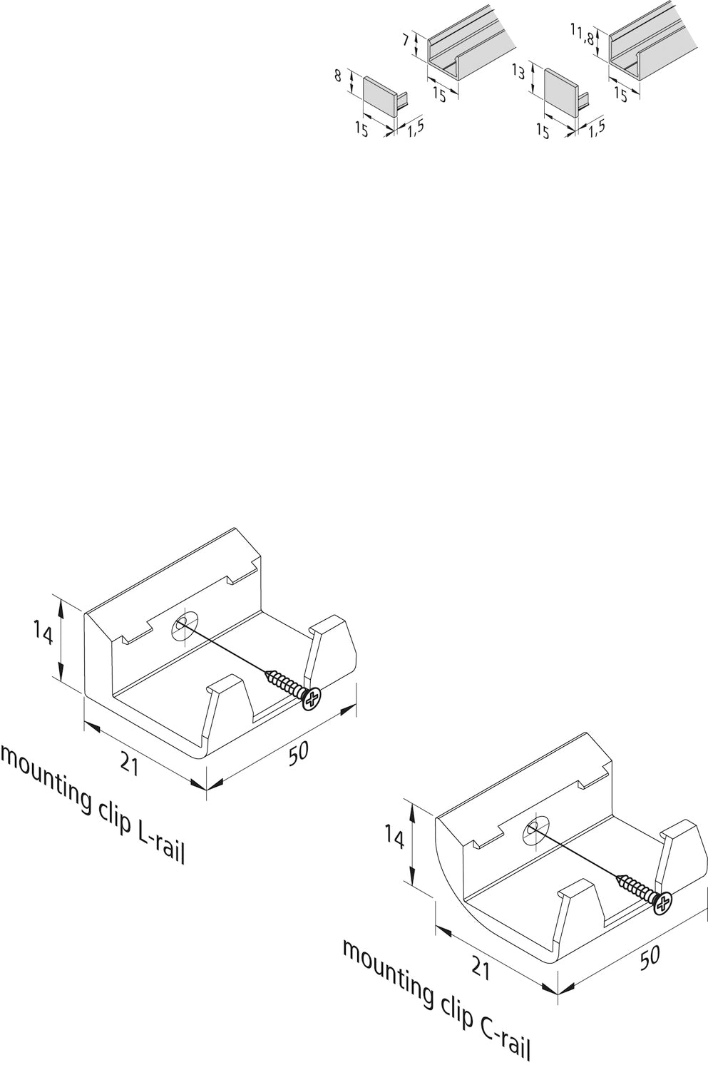 End caps mounting profile 15x8mm 