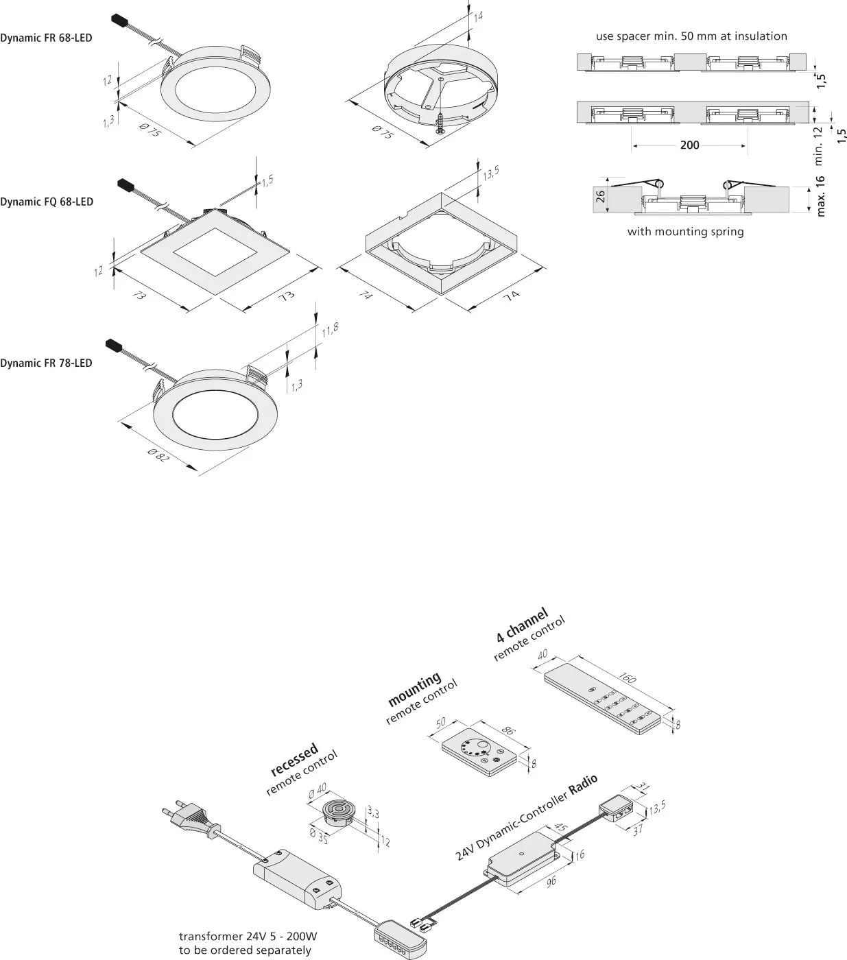 Dynamic FQ 68-LED spot vierkant 4W