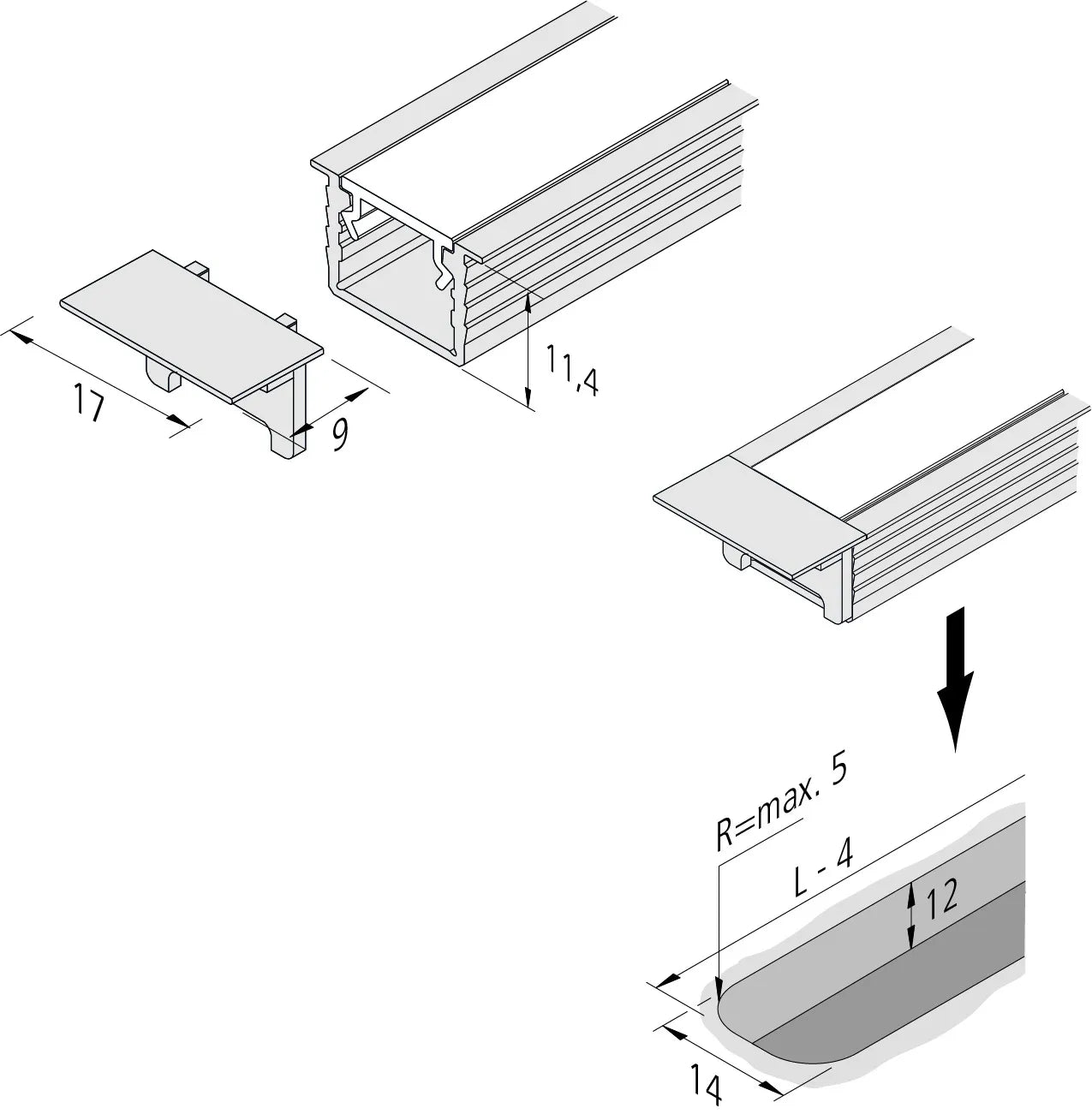 Eindkapjes 17mm infreesprofiel