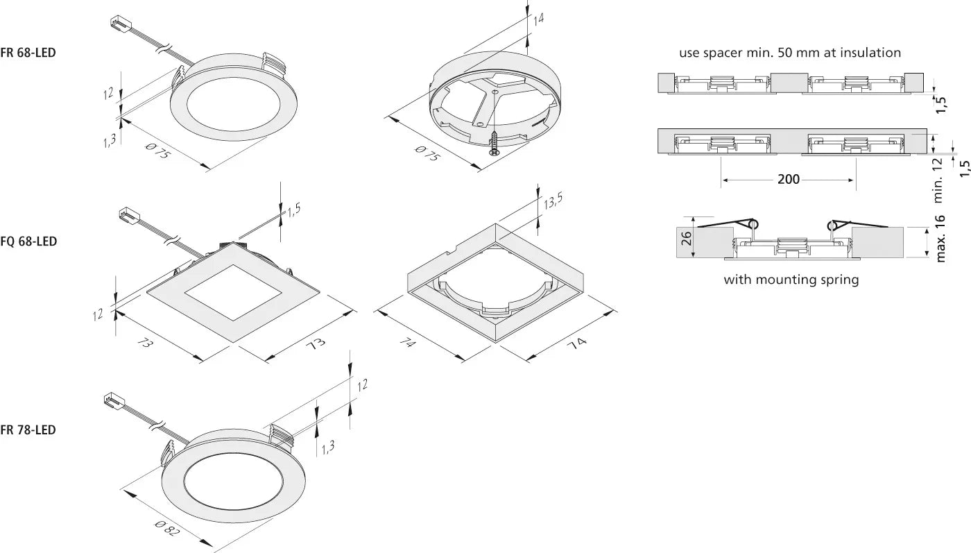FQ 68-LED spot vierkant 4W ww
