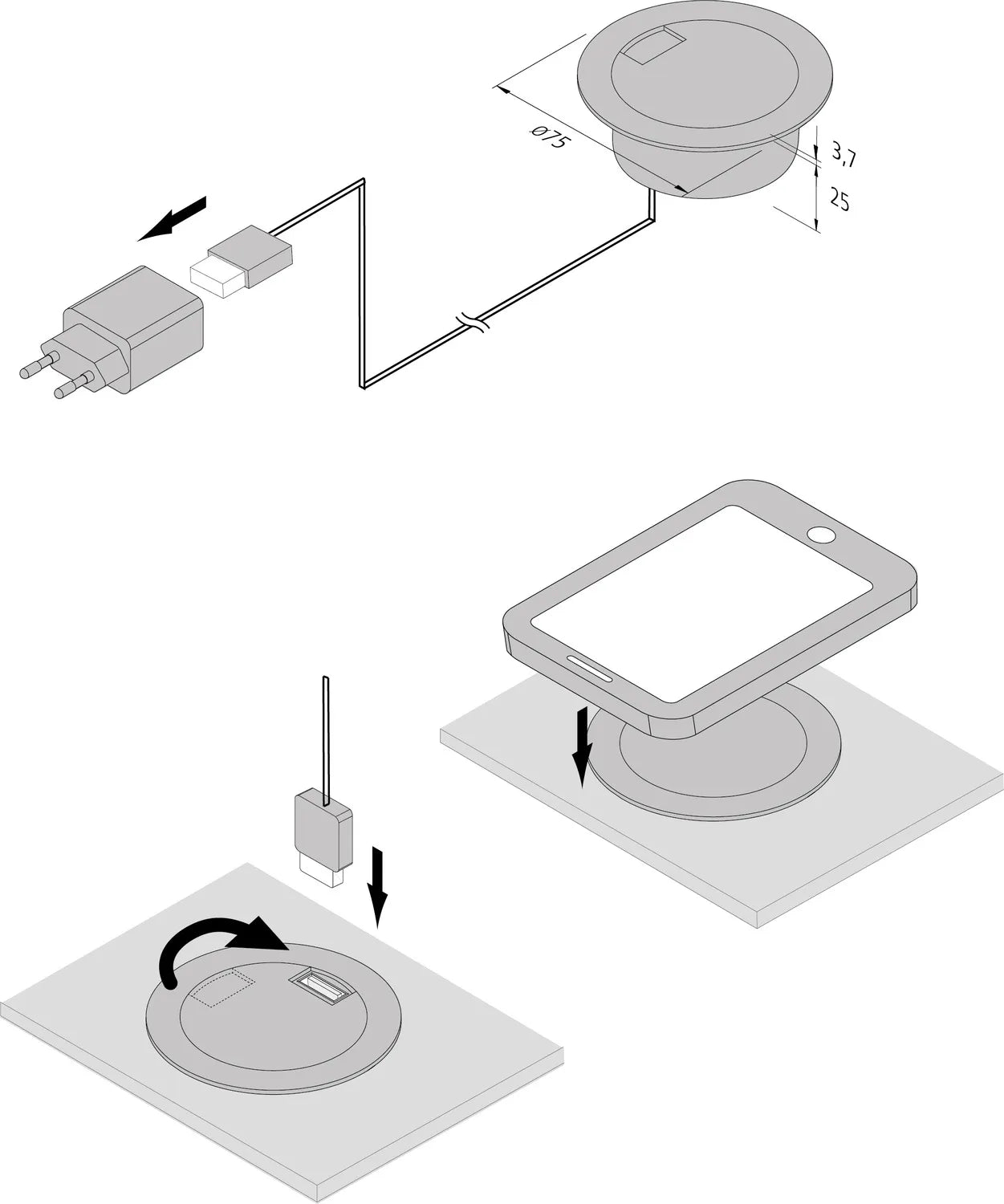 Qi Fast-Charger incl. extra USB-C contact