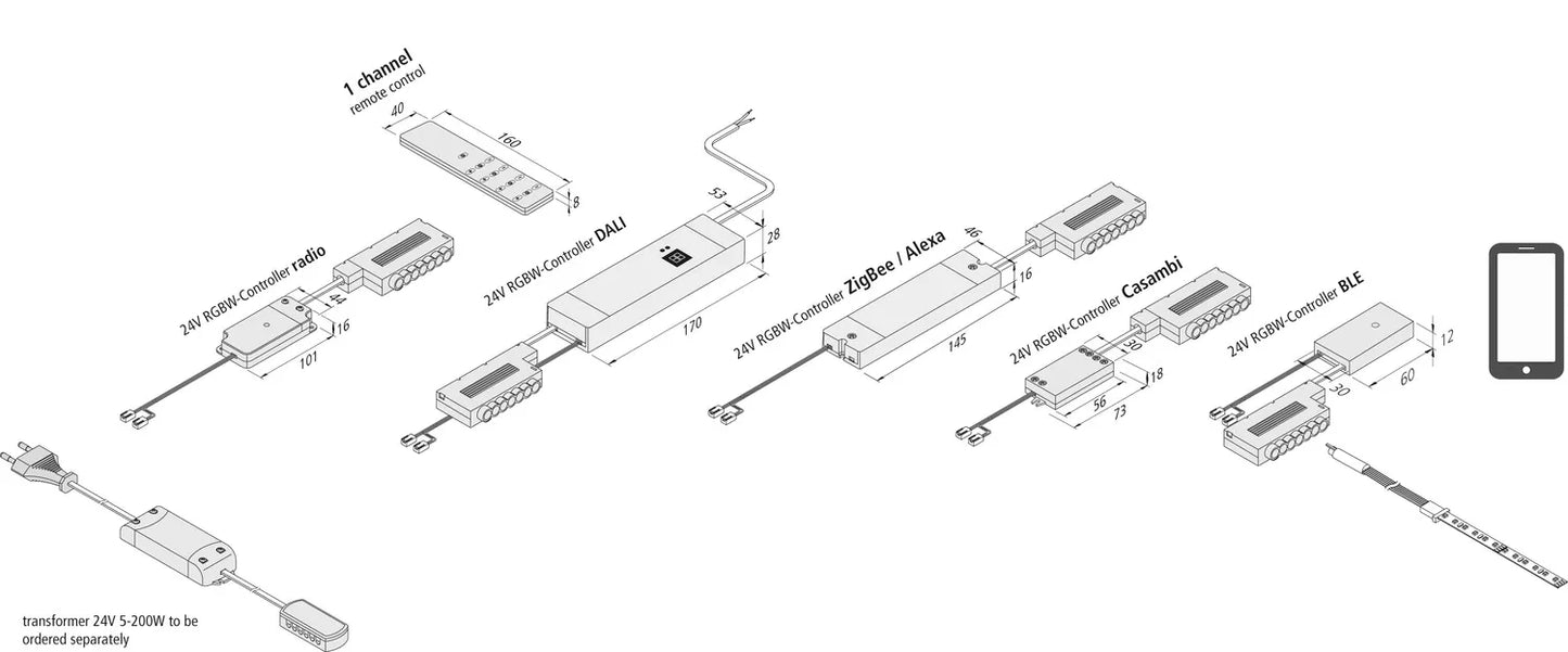 RGBW ontvanger 100W Casambi 7-weg