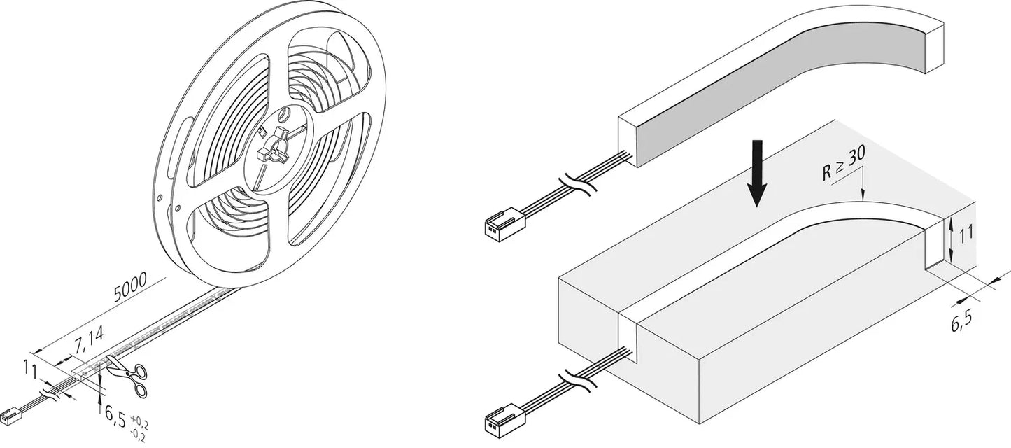 LED Tape FN-6MC 3m 30W xw 2 kabels