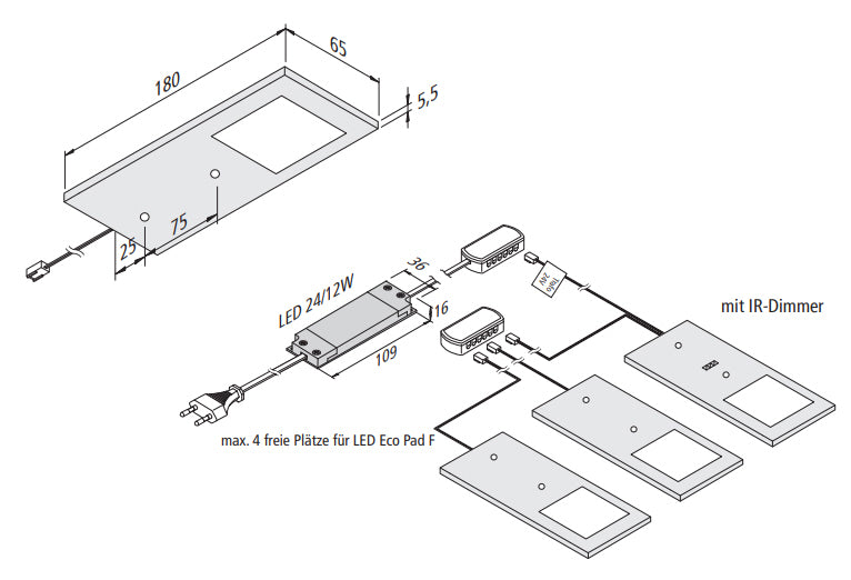 2-set LED Eco-Pad F 3W ww + 6W trafo