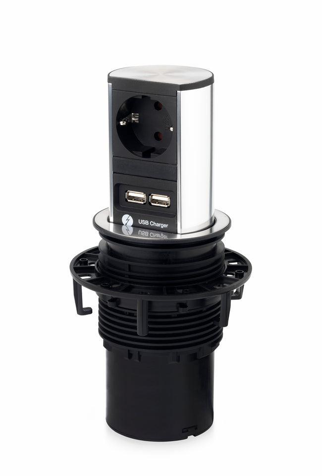 Elevator stekkerdoos 1x230V + 2xUSB - 2m RA